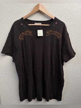 We The Free Large 100% Cotton Embroidered Tiger Tulip Tee Black/brown MSRP $78